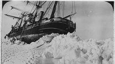 an old photo of a ship in the ice