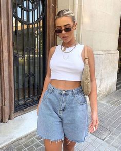 High Waisted Denim Shorts, Trendy Fits, Baggy Denim, Spring Summer Outfits, High Waisted Denim