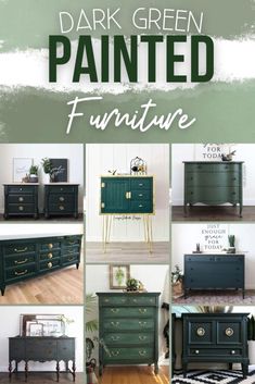 dark green painted furniture with text overlay that says dark green painted furniture, furniture