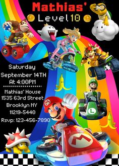 mario kart birthday party flyer