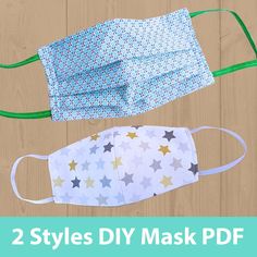 two styles diy mask with green string and stars on the front, one is blue