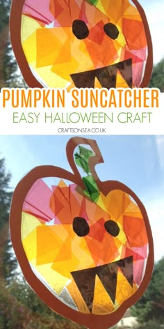 a paper pumpkin suncather craft for kids to make