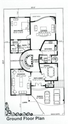 the ground plan for a house with spiral staircase