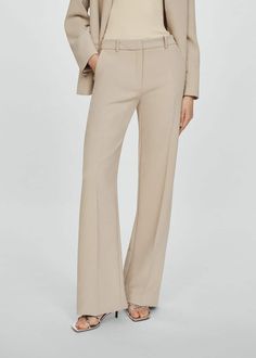 High-rise wideleg trousers -  Women | Mango USA English Help, Contrast Top, Shopping App, Camel Color, Smart Casual, Trousers Women, Mid Rise, Camel, High Waist