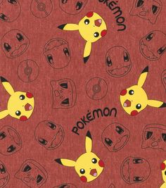 pikachu and other pokemon faces on red background with the word pokemon written in black