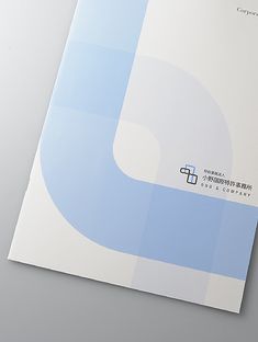 an image of a brochure with blue and white shapes on the front cover