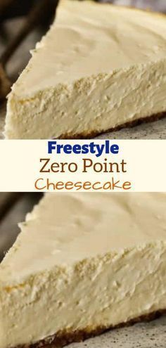 two pieces of cheesecake sitting on top of each other with the words freestyle zero point cheesecake