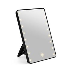 a mirror that has lights on it