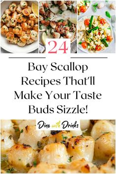 Collage of 4 bay scallop recipes. Patagonian Scallops Recipe, Scallop Recipes Baked, Scallop Linguine, Best Scallop Recipe, Scallop Appetizer