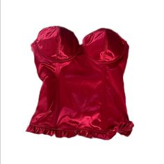 Chest: 14.5” Waist: 14” Ruffled At The Ends Never Worn, No Flaws Red Party Corset With Built-in Bra, Red Evening Corset, Red Fitted Corset For Party, Red Corset With Built-in Bra For Night Out, Red Satin Overbust Corset, Red Fitted Satin Corset, Red Satin Fitted Corset, Fitted Party Corset In Solid Color, Red Underwire Party Corset