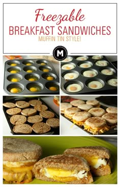 breakfast sandwiches and muffins are shown with the words, freeable breakfast sandwiches