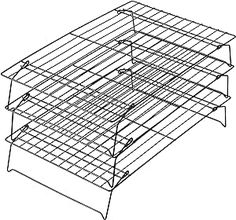 three tiered metal rack with wire on the bottom and one shelf attached to it