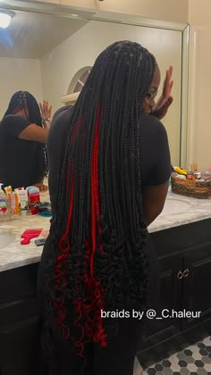 Red Peekaboo Braids, Braids W Curls, Peekaboo Braids, Red Peekaboo, Red Box Braids, Braided Hairstyles For Black Women Cornrows, Hairstyles For Prom, Peekaboo Hair, Big Box Braids Hairstyles