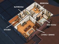 an overhead view of a house with all the rooms labeled in english and french words