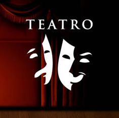 the logo for teatro is shown in front of a red curtain