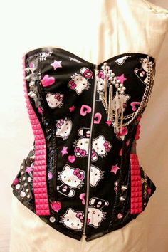 hello kitty spikes and chains corset by kawaiiparlor Hello Kitty Corset, Scene Hello Kitty, Corset Diy, Punk Top, Diy Hello Kitty, Y2k Hello Kitty, Scene Accessories, Hello Kitty Dress