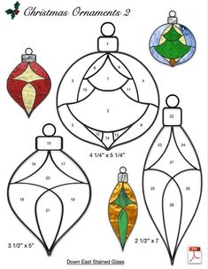 christmas ornament coloring page with three ornaments and the numbers 1, 2, 3, 4