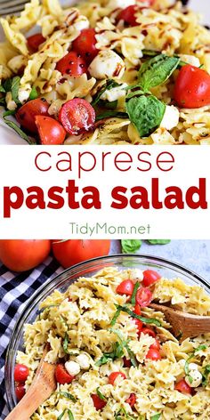 this caprese pasta salad is loaded with fresh tomatoes, mozzarella and basil