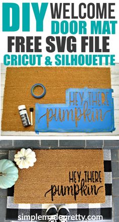 a welcome mat with the words diy welcome, free svg file cricut and silhouette