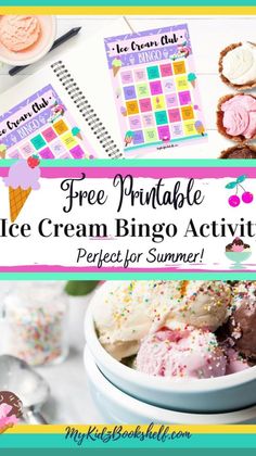 an ice cream bingo activity with the text free printable