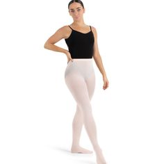 Prioritize comfort and exude confidence with the Mesh Transition Tight with Mock Seam. The pointelle nylon and spandex fabric blend features a subtle texture for a professional, polished look. The stylized back seam elongates the legline, while the matte, semi-opaque fabric is stretchy and will not snag during even your most challenging class or competition. The elastic waistband will stay securely in place during any routine. Dyed-to-match gusset for freedom of movement. Stitched hole on the so Stretch Full Length Leotard, High Stretch Ballet Unitard, Fitted Ballet Tights For Barre, Fitted Footless Yoga Tights, High Stretch Footless Dancewear Hosiery, Fitted Footless Dance Legwear, Fitted Footless Dancewear Legwear, High Stretch Footless Dance Bottoms, Fitted Footless Legwear For Barre