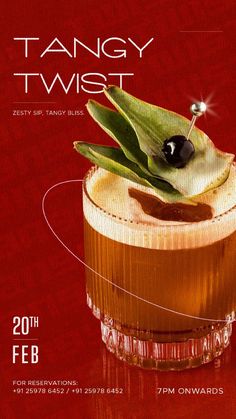 an advertisement for a fancy twist cocktail with olive garnish and black olives