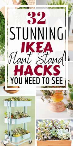 several different images with the words 32 stunning ikea plant stand hacks you need to see