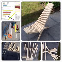 several pictures of different types of woodworking tools and equipment on the ground, including a bench made out of popsicle sticks