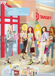 an advertisement for target featuring four women in front of a store with their shopping bags