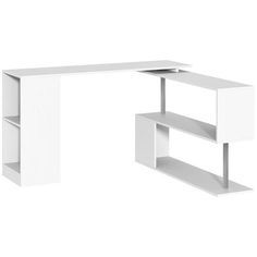 a white desk with two shelves on each side