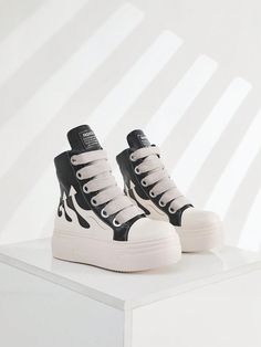 Lace-Up Front High Top Skate Shoes Pu Leather Sport Shoes With Side Zipper And Comfortable Soft Sole Black and White     Colorblock    Women Shoes, size features are:Bust: ,Length: ,Sleeve Length: Fire Shoes, Sport Boots, Boots Women Fashion, Womens Boots Ankle, Skate Shoes, White Collar, Fashion Boots, Aesthetic Clothes, High Top