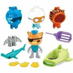 the toys are all in different shapes and sizes, including an animal figure with sunglasses