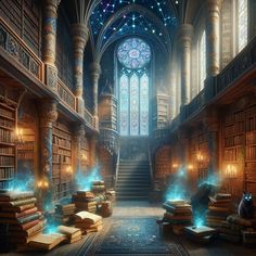 an image of a library with books and lights