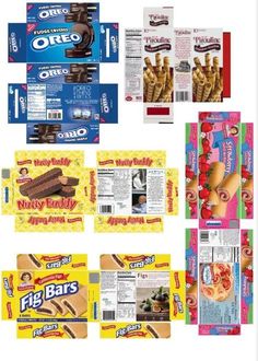 several different types of candy bars are shown