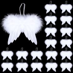 PRICES MAY VARY. Beautiful and pure angle wing crafts included: the package comes with 30 pieces of angel wings, enough to make different holiday decorations, and they measure about 4.7 x 4 inches for other cute accessories Natural feather material: all of these feather tree ornaments are made of natural real feather; They have a fluffy feel, pure color, with exquisite workmanship, reliable and comfortable Adorable Christmas tree pendant: each angel wing ornament has rings that you can easily at Angel Theme Christmas Tree, Christmas Memorial Ornaments, Hanging Angel Wings, Angel Wing Crafts, Wing Ornament, Dark Angel Wings, Hanging Decorations Diy, Christmas Hallway, Angel Christmas Ornaments