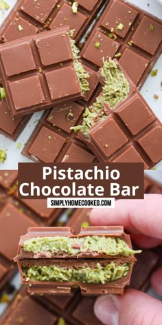 chocolate bar with pistachio and avocado on top