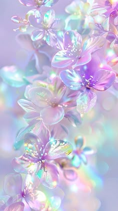 an abstract background with flowers and bubbles in pastel blue, purple and pink colors