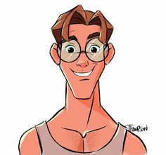 a drawing of a man with glasses and a tank top smiling at the camera,