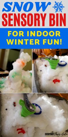 snow bin for indoor winter fun with instructions to make it look like an iceman