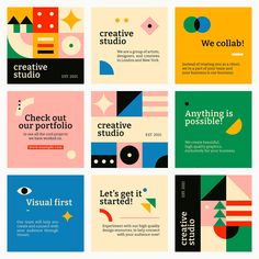 several different types of business cards with the words creative studio on them