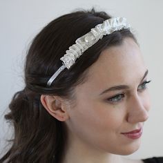 Arched solid tulle hair band with rose-cut Chalcedony stone and silk ribbons. Dipped in sterling silver. The tulle comes from an American 1950s wedding dress. American Wedding Dress, 1950s Wedding Dress, 1950s Wedding, Chalcedony Stone, American Wedding, Silver Hair