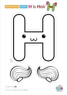 the letter h is for hair coloring page with an animal's head and tail