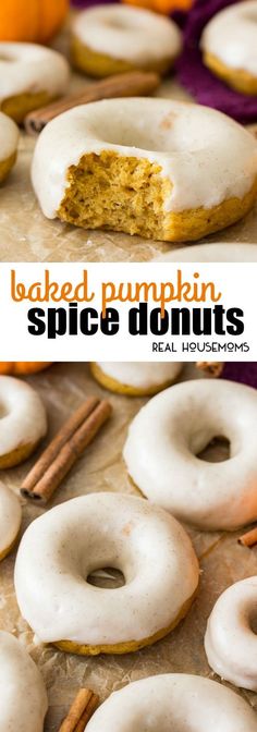 baked pumpkin spice donuts with cinnamon sprinkles and frosting on top