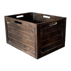 a wooden crate with two handles on it