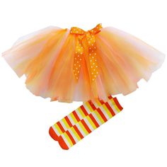 Adorable candy corn colored tutu and socks set. We just love this look for Halloween. Get some inexpensive face paint from the store and you are ready for a cute DIY costume this year! Made from layers of orange and yellow polyester tulle. Elastic waist for a great fit. Easy, quick costume or party outfit Hand wash tutu. Cool iron Tutu Socks, Candy Corn Costume, Quick Costumes, Minnie Mouse Costume, Diy Costumes Women, Handmade Tutu, Games Halloween, Beautiful Halloween