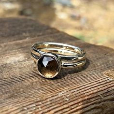 Smokey Quartz Stacking Ring - Solid White Gold Or Sterling Silver Option - Smoky Quartz Stackable Rings - Chocolate Brown Gemstone - HorseCreekJewelry Simple Ring Band, Brown Ring, Brown Rings, Chocolate Brown Color, Brown Gemstone, Beautiful Chocolate, Brown Stone, Stacking Ring Set, Simple Ring