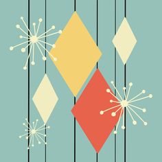 an abstract design with squares, dots and lines on a teal background that looks like snowflakes