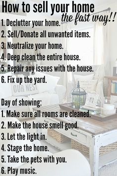 a living room with the words how to sell your home