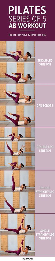 the pilates ab workout is shown in three different stages, including stretching and flexibility