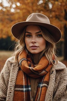 Stay warm and stylish this fall with a chunky knit sweater, a pair of sleek ankle boots, and a wide-brimmed hat. Don’t forget to add a plaid scarf for the perfect seasonal touch!  #FallOutfit #AutumnEssentials #Knitwear #PlaidScarf #BootsSeason #FashionTrends #FallStyle Hat Looks For Women, Fall Hats For Women Outfits, Essentials Knit Sweater, Fall Hats For Women, Autumn Essentials, Country Ranch, Fall Hat, Nice Face, Wardrobe Styling